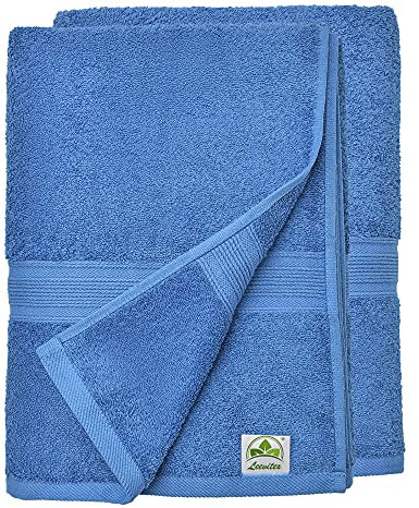 leevitex® Handtuch-Set, flauschig und saugstark, 2 Duschtücher, 70 x 140 cm, Qualität 500 g/m², 100% Baumwolle - Royalblau