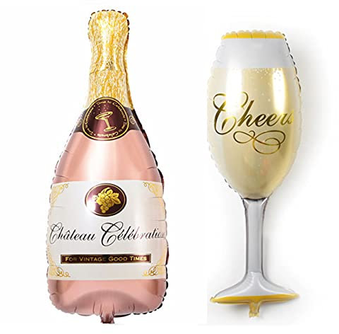 ballonfritz® Luftballon-Set Champagner Sekt Flasche und Glas - XXL Folienballon in Rose als Hochzeit Deko, Begrüßung, Party Geschenk oder Sektempfang-Überraschung