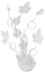 Applique Shabby Edera 1 Luce Ferro Battuto Bianco Con Foglie E Cristalli