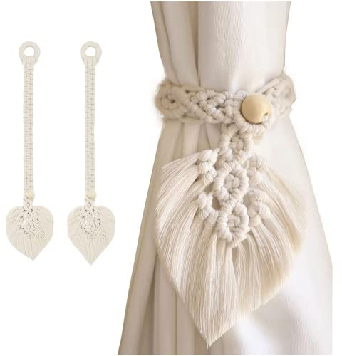 FOGARI Pack de 2 alzapaños de cortina, estilo bohemio, algodón, beige, 53 cm, 2 unidades