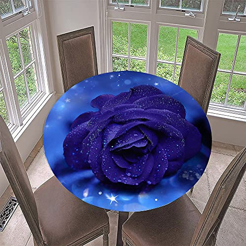 Morbuy Rund Tischdecke Elastisch, 3D Rose Rund Tischdecken Wasserdicht Lotuseffekt Abwaschbar Abwischbar Tischtuch für Dekoration Küchentisch Garten Outdoor (Durchmesser 110cm,Blaue Rose)