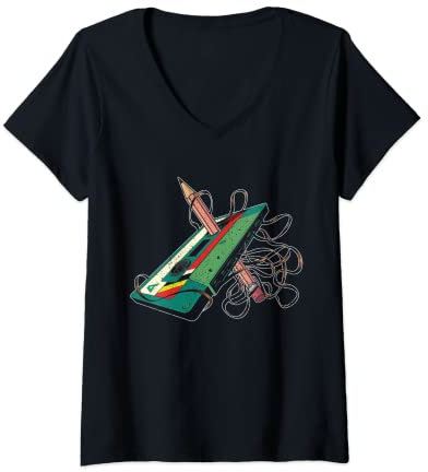 Damen Kassettenbänder Mixtapes 1980er Radio Musik Vintage 80er 90er T-Shirt mit V-Ausschnitt