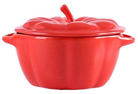 Suppenschüssel, Eintopfschalen, Bouillonschalen, Suppentassen mit Griffen, Mikrowellensuppenbecher mit Deckel, Französische Zwiebelsuppenschalen, Kürbisschale-rot-16 x 14 x 10 cm, 450 ml (Color : Bl