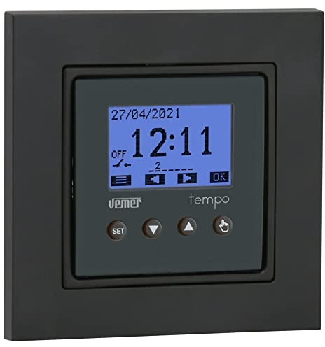 VEMER Tempo-INT VE787501 - Interruptor Digital para programación horaria o astronómica, Temporizador Ideal para persianas, Luces, verjas, instalación en Caja empotrada Redonda, Blanco y Gris