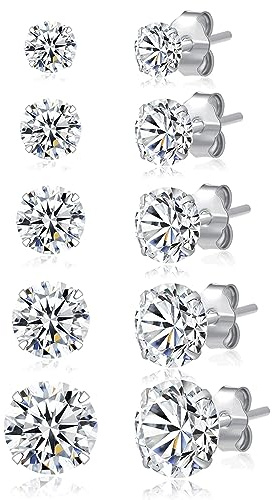 SILBERTALE 4/5/6 Paar 925 Sterling Silber Schwarz Cubic Zirkonia Ohrstecker Set 3-8mm für Männer Frauen