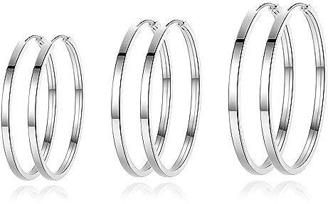 Bewenda Ohrringe Silber 925 Creolen Groß, 925 Sterling Silber Creolen Silber für Damen, Hypoallergen Große Ohrringe Kreolen in 40/50/60mm Durchmesser, Klappcreolen Runde Kreis Endless