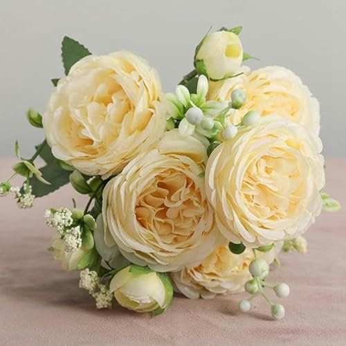 ZEYRU Künstliche Seidenblumen, schöne Rose, Pfingstrose, Kleiner weißer Blumenstrauß, Vasen für Zuhause, Party, Winter, Hochzeit, Dekoration, DIY-Pflanzen, Wand-4