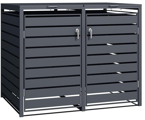 Wiltec Abri de Poubelle Double – 1420 x 980 x 1160 mm – pour Deux poubelles de 60 à 240 L – Couleur Anthracite – en Acier – avec Couvercle à carnière – Range Coffre Poubelle verrouillable