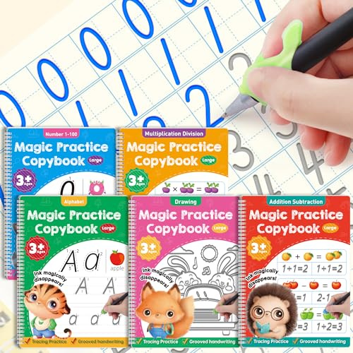 Grand livre d'entraînement d'écriture à rainures magiques réutilisables pour enfants, apprendre à écrire des chiffres, des lettres, des ressources d'apprentissage pour enfants de 3 à 8 ans