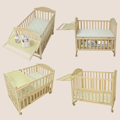 Flwrgirl Portable Mini Baby Crib - Cunas para Bebes with Changing Shelf and Mattress Included,2025 Wheeled Wood Baby Bassinet,Bassinet Bedside Co Sleeper for Small Room,Unpainted