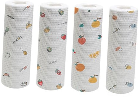 LIFKOME 4rollos Paños De Cocina Desechables Multiuso Húmedo y Seco Toallas De Limpieza para Platos y Superficies Estilo Aleatorio