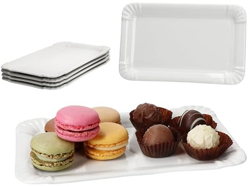 MamboCat Lot de 6 assiettes en carton pur en porcelaine I (L x l) 19,5 x 12,8 cm I Assiettes rectangulaires avec aspect carton et relief pour chocolats, petits pains, pépites et autres I Assiettes de