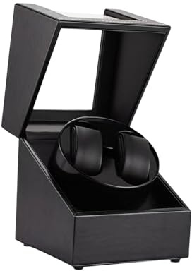 Automatische Uhrenbeweger Box, Uhrenbeweger 2 Uhren, Uhrengehäuse mit leisem Motor, Uhrenbewegerbox PU Leder Uhrenbeweger für Automatikuhren-Schwarz