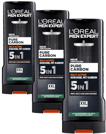 L'Oréal Men Expert XXL 5in1 Duschgel und Shampoo für Männer, Duschbad zur Reinigung von Körper, Haar und Gesicht, Herren Körperpflege für langanhaltende Frische mit Karbon, Pure Carbon, 1 x 400 ml