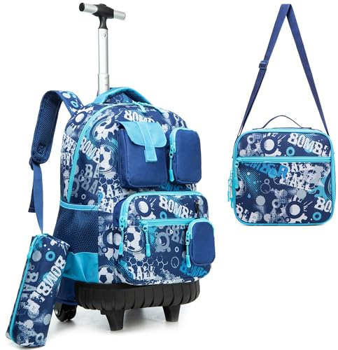 HTgroce Cartable a Roulette Garçon, Sac Dos roulettes Garçon Primaire Scolaire Cartable Roulette Fille CP CE1