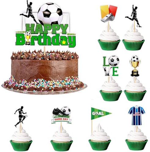 Tortendeko Fussball, 9Stück Tortenaufleger Deko Geburtstag Kinder, Kuchendeko Junge, Fußball Kuchen Deko, Tortendeko Geburtstagstorte Topper für Geburtstag Party