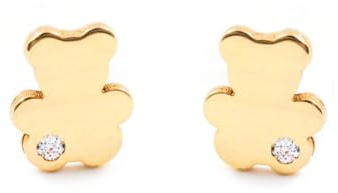 Mädchen-Baby Ohrringe Gelbgold 18K Glattes Bär Zirkonia Glanz - Geschenkbox - Garantiezertifikat - Mondepetit