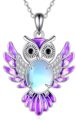 KQF Eule Kette für Damen Sterling Silber Eule Schmuck Mondstein Kette Schmuck Geschenke für Damen Teens