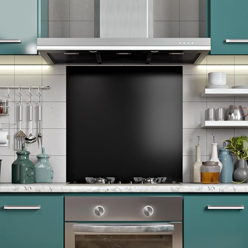 BELOFAY 1mm Thick Stainless Steel Splashback for Kitchen, Black Brushed Finish, Hob Splashback For Cookers 600x250mm (Adhesive/Glue included)