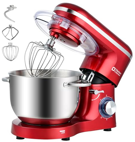Kitchen in the box Küchenmaschine, 6,2 L Knetmaschine 1400 W, 6 Geschwindigkeits Teigmaschine mit Rührhaken, Knethaken, Schneebesen, Rot