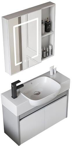 SXSYTR Badezimmer-Eckwaschbecken Mit Unterschrank, Dreieckiges Wandwaschbecken, Wandwaschbecken Hängewaschbecken Mit Armaturloch Badezimmermöbel, Moderne Badmöbel(85cm)