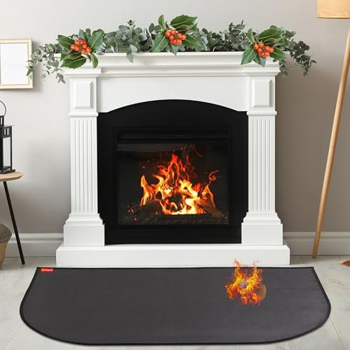 Tappeto per Camino Ignifugo 100 x 60 cm | Tappetino Ignifugo per Camino e Stufa a Legna | Include 4 Strisce Antiscivolo | Protegge il Pavimento da Bruciature e Macchie | Tappeto Camino Resistente