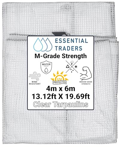 Clear Monotex Heavy Duty Tarpaulin, 100gsm Waterproof Ground Cover Multipurpose Furniture, Caravan, Vehicle, Tool, Camping & Shed Mono Sheet, Medium Weight Reinforced Cotton Mesh (4m x 6m)