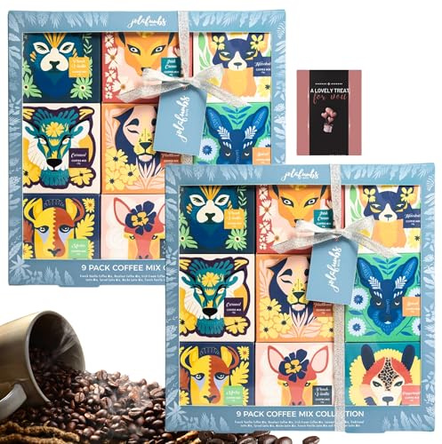 2Pack JOLAFUNBS Coffee Gifts For Men & Women Instant Coffee Selection 9pk Coffee Gift Set Hamper With Ribbon & Card- Birthday Christmas Gifts For Dad Mom Grandparents Valentine Anniversary for Couple