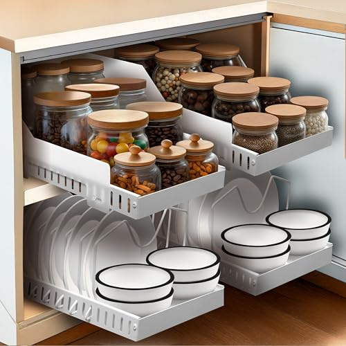 Simply Maison - Tiroir coulissant cuisine- Profondeur XL 52cm - Idéal caisson 60cm -100% Gain de place - Antichute - Extensible - Range couvercle poele assiette- Adhésif (1)