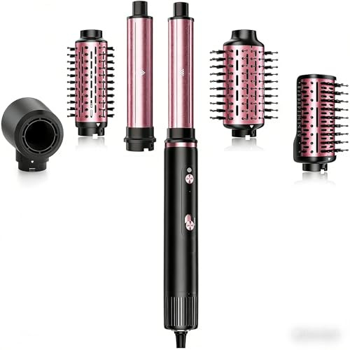 SKIMI 110,000 RPM Brushless Motor Hair Dryer Brush - 5 Multi-Styler for Fast Drying, Curling, Volumizing & Straightening | High-Speed Hot Air Brush for All Hair Types (Black & Blush Red)