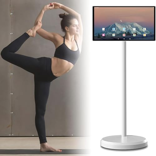 Display portatile per TV, TV touchscreen girevole (6G + 128G) - TV portatile wireless 21,5 pollici per esterni + telecamera e supporto pavimento regolabile, Bluetooth/WiFi, TV universale