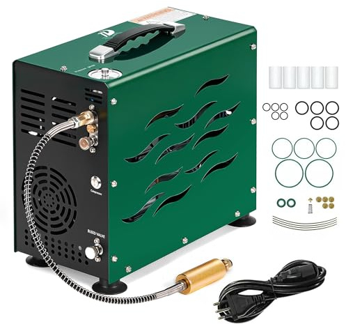TUDIVING – 4500 Psi/300 Bar Luftkompressor | 800 W Zweizylinder-Antrieb | Schnelles Aufpumpen | Automatische Abschaltung | Hochdruckkompressor für PCP, Paintball, Luftgewehr und Tauchflaschen