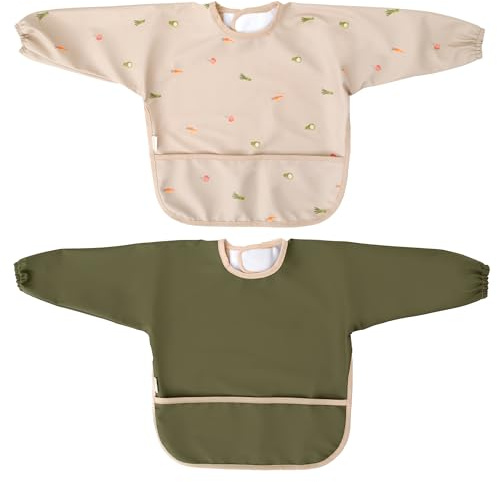MIMUSELINA | 2er-Set Wasserdichte Baby-Ärmellätzchen | Mit Elastischen Bündchen und verstellbarem Verschluss | Perfekt für Beikost, Spielen und Kita