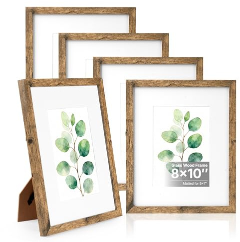 HOUSE DAY 8x10 Picture Frame, Picture Frames 8x10 Wooden Picture Frames with Real Glass, Rustic 8 x 10 Photo Frame for Wall or Tabletop, Display Picture 5x7 with Mat or 8x 10 Without Mat (5 Brown)