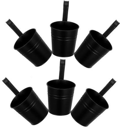 Milisten Set 6 Vasi Da Fiori Sospesi in Ferro Nero Foro Fondo Per Balcone e Ringhiera, Fioriere Sospese Per Patio, Giardino e Recinzione, Porta Piante Decorativo Per Esterni e Interni