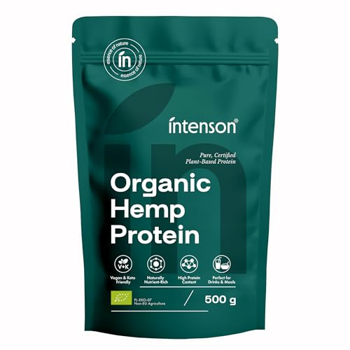 Intenson Bio Proteine di Canapa in Polvere, 500 g, Standard Biologico UE | Ricco di Proteine, Supporta il Mantenimento e la Rigenerazione Muscolare, Vegano, Senza Glutine, Senza Lattosio