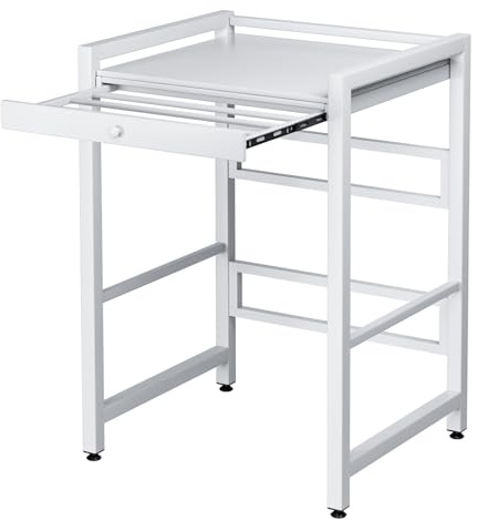 Sinuyie Over The Washer and Dryer Storage Shelf, Height Adjustable Washer Dryer Stacking Rack with Sliding Rail Rod, Space Saving Washing Machine Storage Utility Rack with Countertop, White