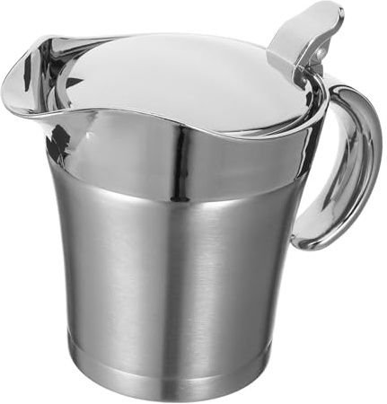 UKCOCO Saucière Inox Double Paroi Isolante Thermique pour Sauces et Jus Verseur Ergonomique Anti-goutte pour Restaurants et Usage Domestique