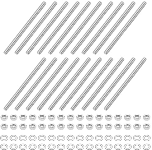 QUARKZMAN 20 Stück Gewindestangen M4 x 70mm, Edelstahl Stockschrauben, Gewindestifte mit 40pcs Sechskantmutter und 40pcs Unterlegscheiben, Vollgewindestange für Möbeln, Maschinen