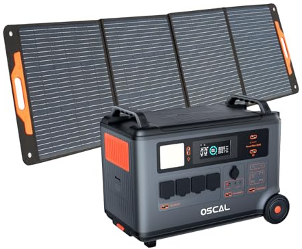 Station d'énergie portable OSCAL PM3600+PM200, Batterie de secours domestique LFP 3600Wh, Charge complète 1.2H,Générateur solaire pour le camping, le camping car, avec panneaux solaires 200W