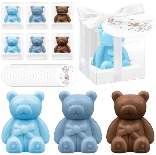 Set di 36 saponi a forma di orso, per festa prenatale, mini saponi profumati, artigianato, regali per gli ospiti per baby shower, battesimo, matrimonio, festa di nascita o genitore Reveal (36, blu e