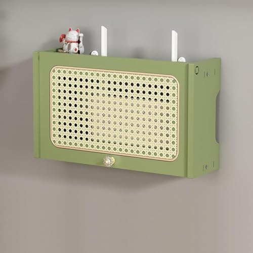 Usknxiu WiFi Router Aufbewahrungsbox Wandregal Rattan Router Regal an der Wand montierte WiFi Box Hider Router Schrank für Büro und Zuhause WiFi WLAN Router Aufbewahrungsbox,Grün,40cm/15.7in
