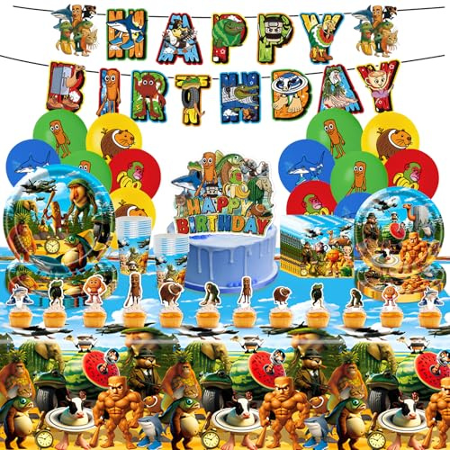 Brain-rot Birthday Decorations, 80Pcs Party Decorations, Party Supplie Set with Banner, tablecloth, Balloons, Cake Topper and tableware