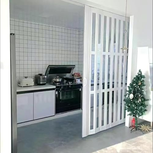 Kgfvesdc Concertina Door Folding Bathroom,PVC Concertina Folding Doors Internal(75 * 195cm),Silent-Running Slide Rails,Magnetic Locks Folding Closet Partition Panel for Bedroom, Kitchen