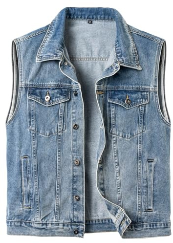 SUSHIMIAN Chaleco Vaquero para Hombre Chaqueta Jeans sin Mangas Colete Motard Chaleco Tejano, Azul, L