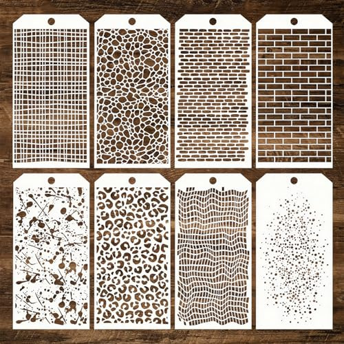 8 St Textur Mallar, Leopard Tegel Mönster för Målning, Återanvändbara Ritmallar för DIY Konst, Hantverk, Scrapbook, Väggdekoration