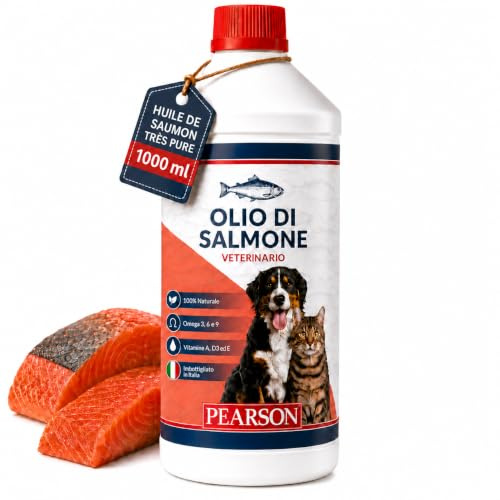 PEARSON Huile de Saumon pour Chien et Chat 1000ML, 100% Pure | Huile de Poisson pour Chien Riche en Oméga 3 6 9, EPA et DHA, Vitamines pour Chien, pour Poils, Peau et Système Immunitaire
