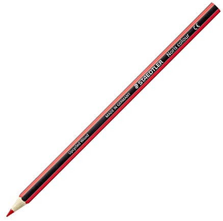 STAEDTLER Buntstifte Noris colour, rot, rutschfeste Soft-Oberfläche, hohe Bruchfestigkeit, Made from Upcycled Wood, intensive Farben, Sechskantformat, 12 rote Farbstifte, 185-2