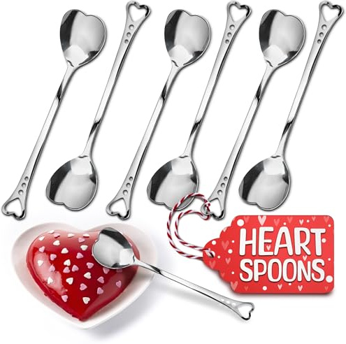 5.6'' Sugar Spoon - Heart Spoons for Coffee Set of 6 Stainless Steel Design, Decorative Spoons for Gifting – Cute Spoon for Coffee, Tea, Cocktails, Ice Cream and Desserts | Elegant Table Deco
