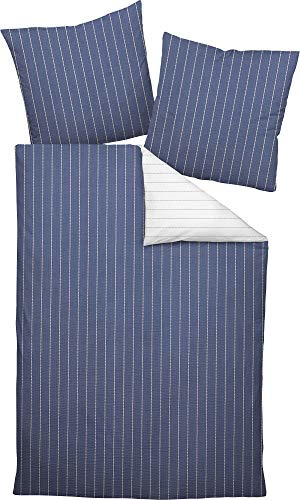 Janine 20020 Tango Mako Soft Seersucker - Juego de cama reversible (155 x 220 cm y 80 x 80 cm), color azul vaquero